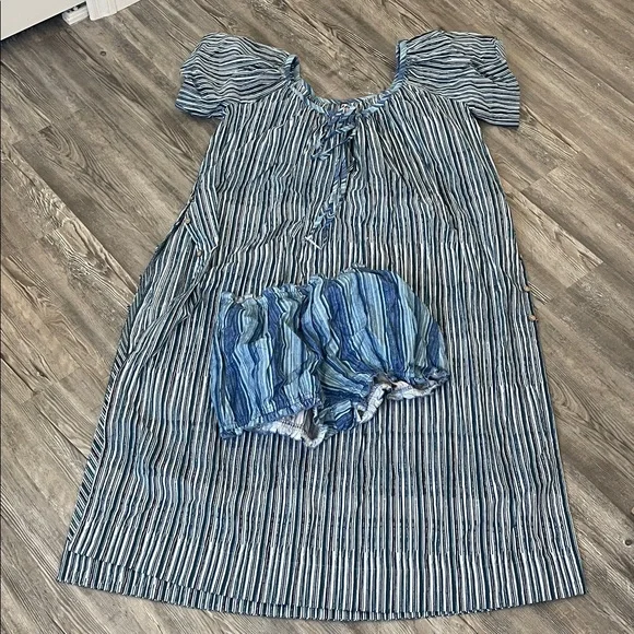 Free People Navy and White Striped Dress with Bloomer Shorts - Picture 3 of 4